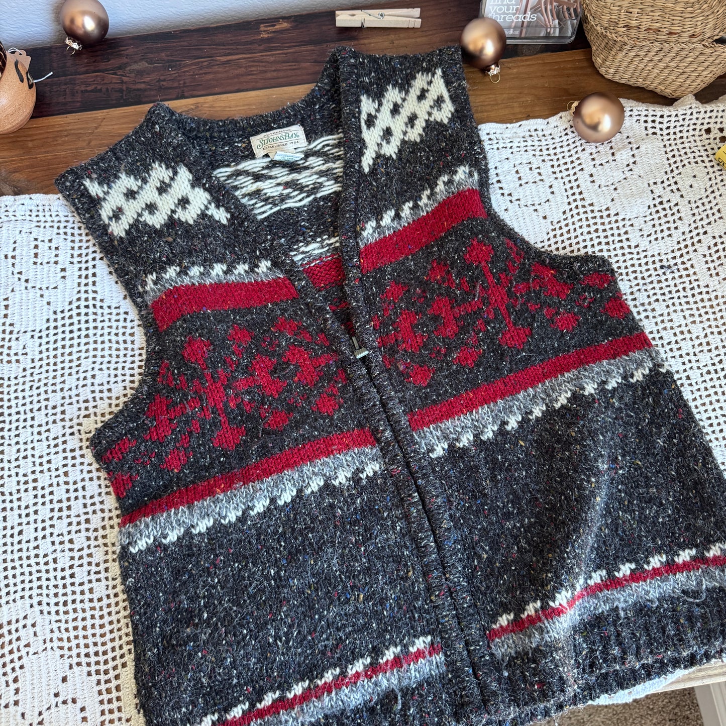 Vintage Speckled Nordic Zip-up Sweater Vest (M)