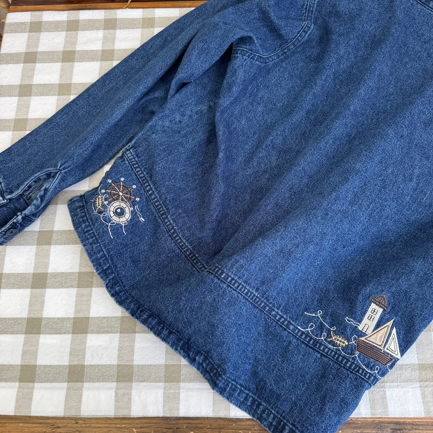 Vintage Nautical Embroidered Denim Shirt (S-M)