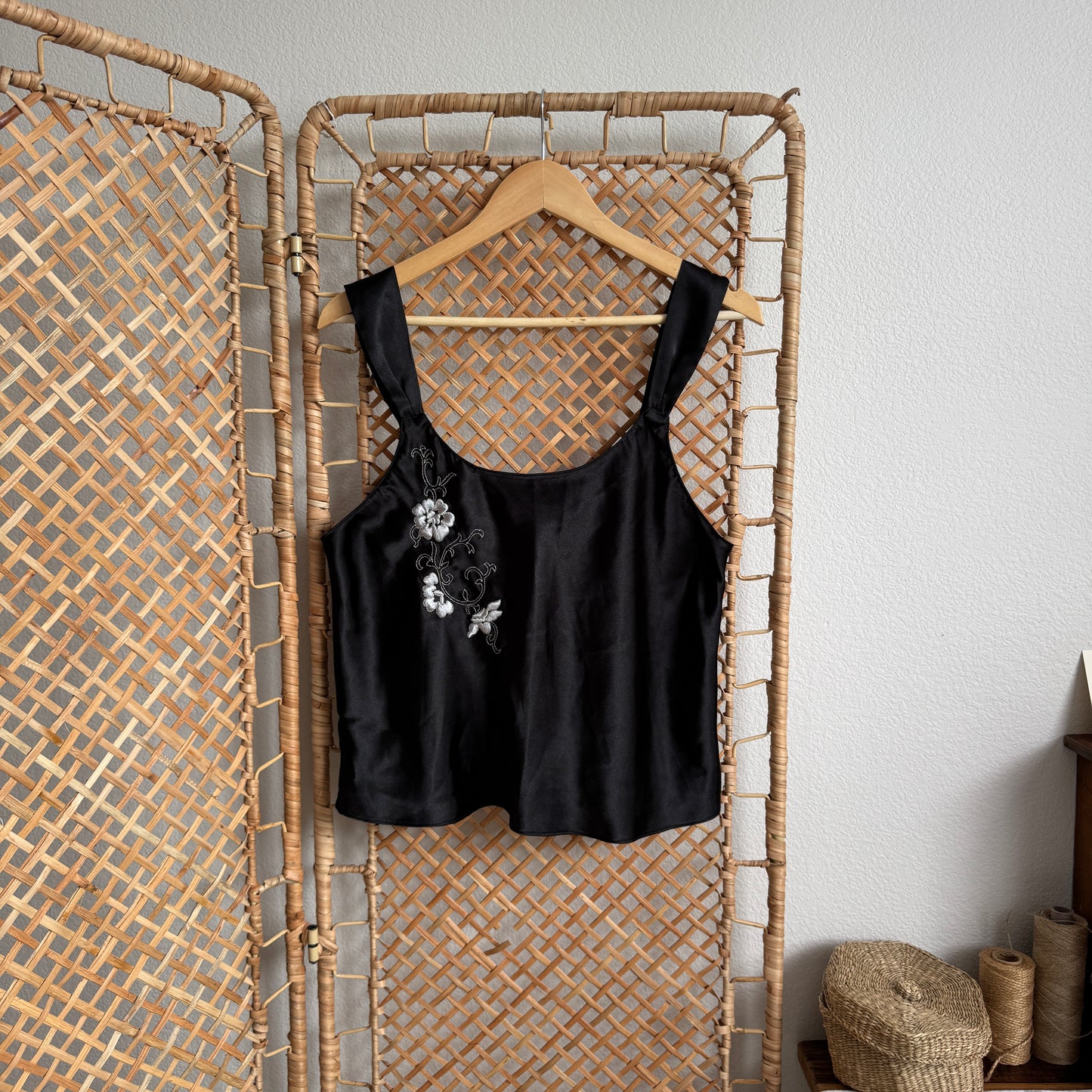 Vintage Floral Embroidered Satin Camisole (M)