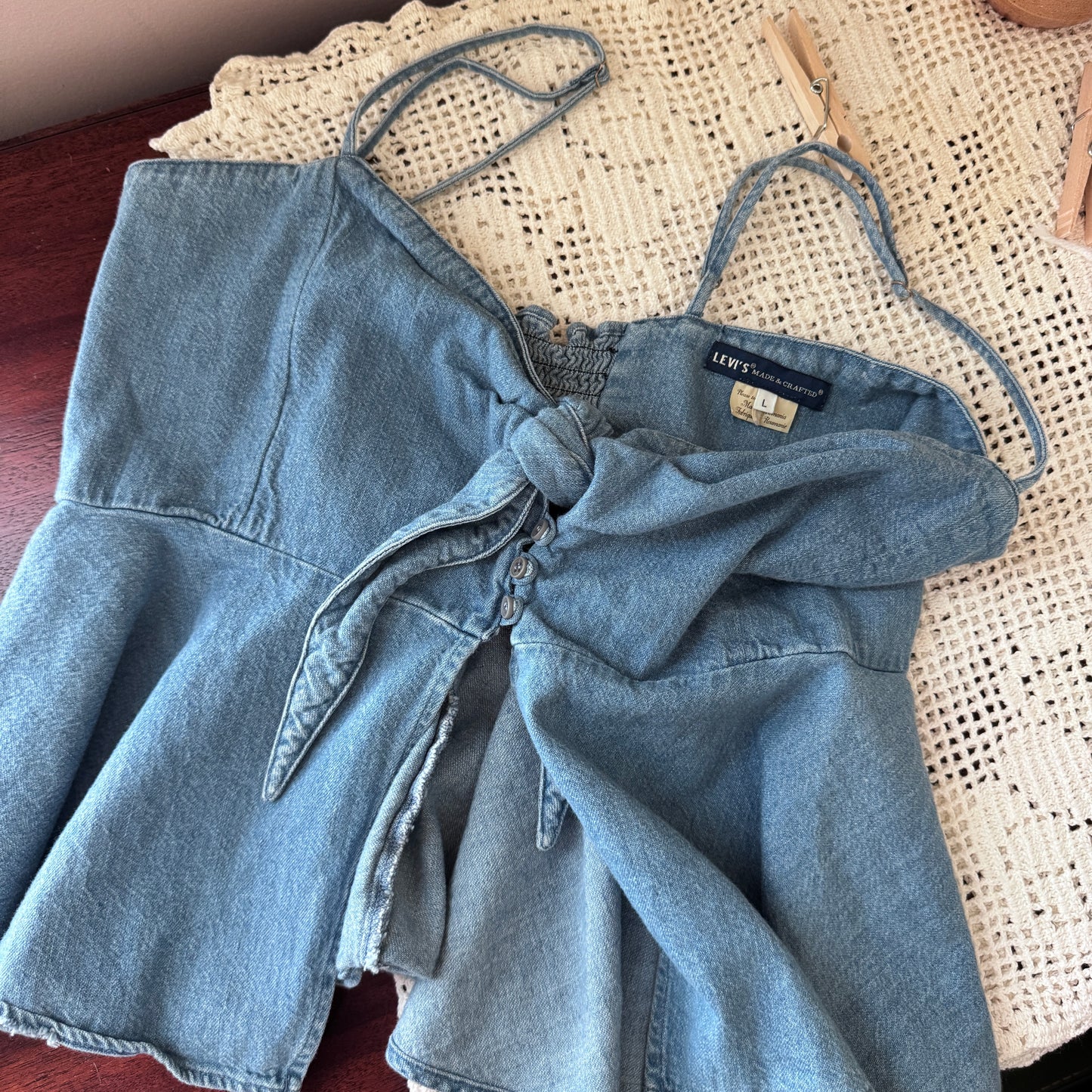 Tie/Slit Front Denim Tank (M/L)