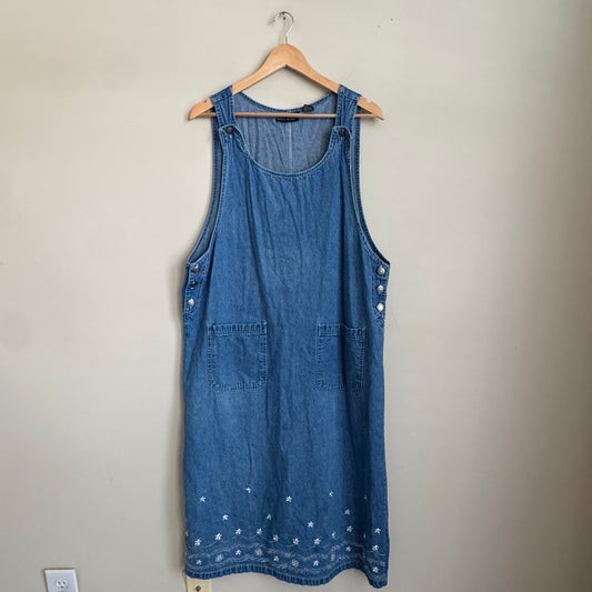 Vintage Embroidered Hem Denim Maxi Dress (XL)
