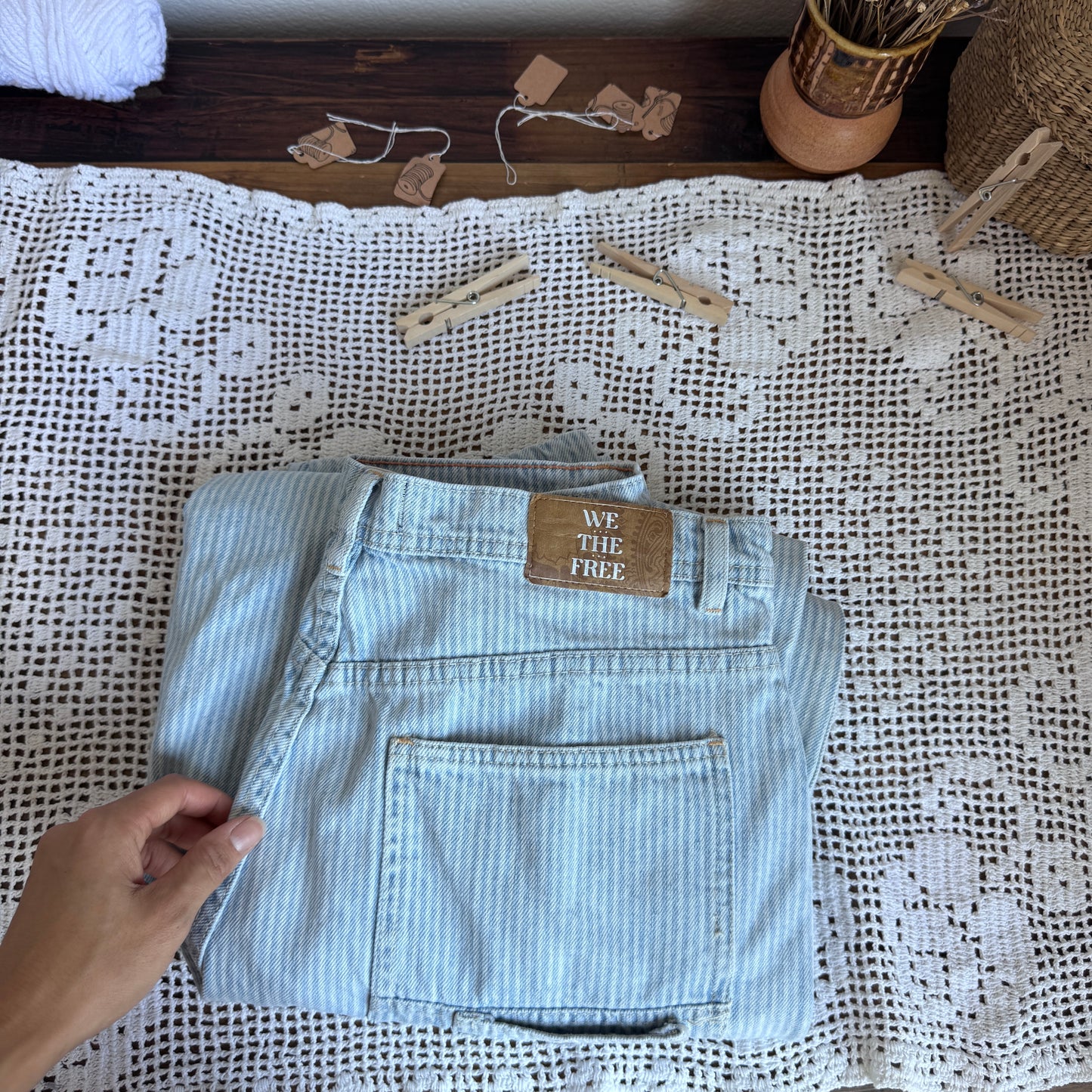 Free People Piper Railroad Stripe Wide Leg Cropped Jeans (30W)