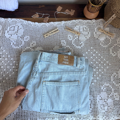 Free People Piper Railroad Stripe Wide Leg Cropped Jeans (30W)