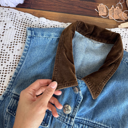 Vintage Velvet Collar Denim Vest (XS-M)
