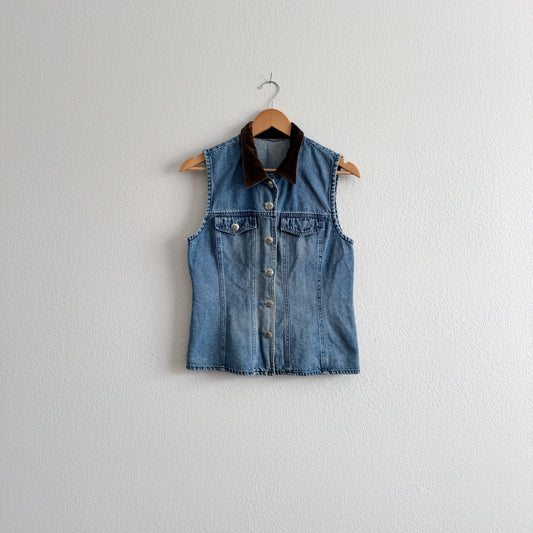 Vintage Velvet Collar Denim Vest (XS-M)