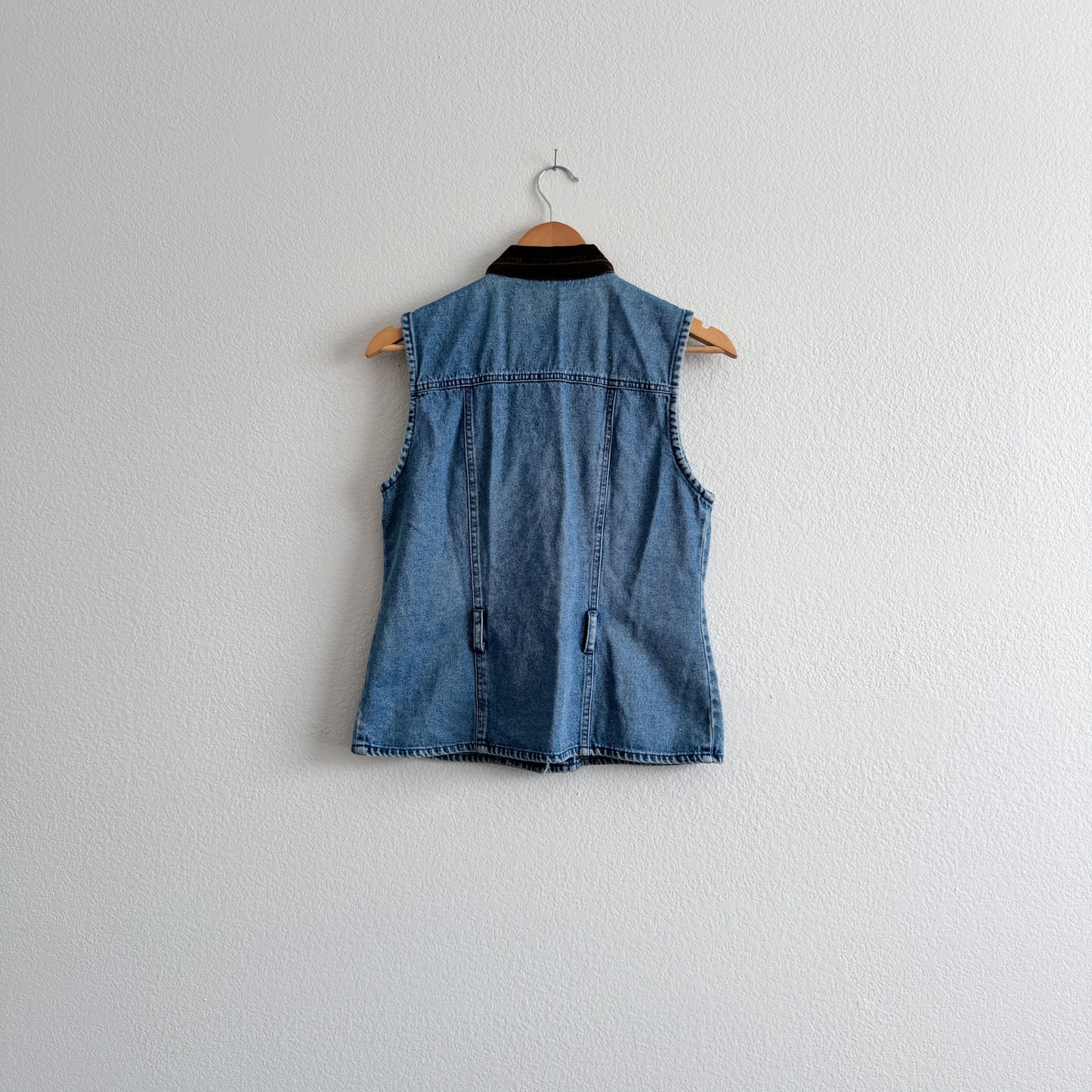 Vintage Velvet Collar Denim Vest (XS-M)