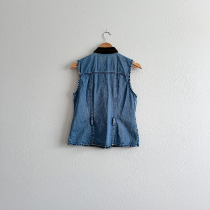 Vintage Velvet Collar Denim Vest (XS-M)