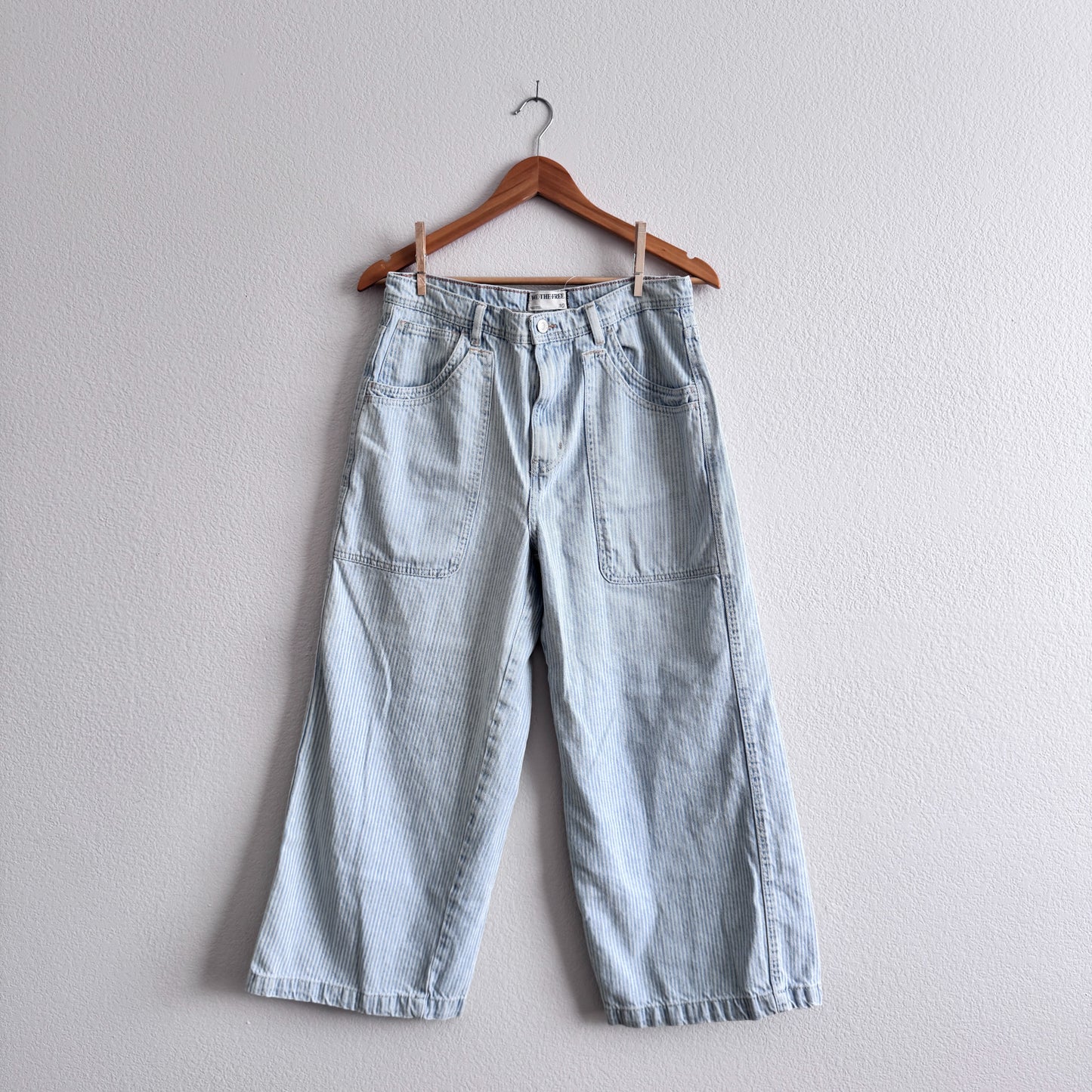 Free People Piper Railroad Stripe Wide Leg Cropped Jeans (30W)