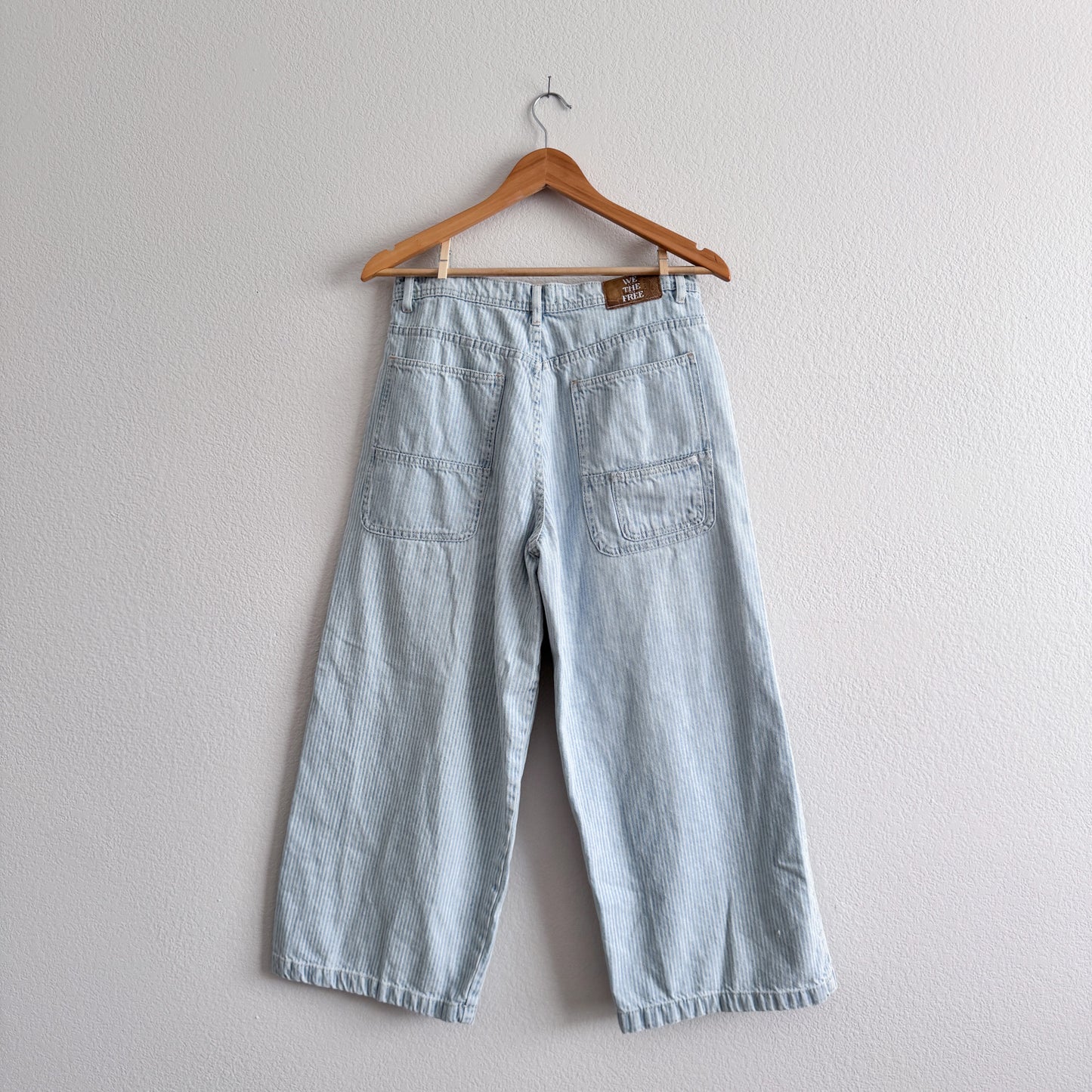 Free People Piper Railroad Stripe Wide Leg Cropped Jeans (30W)