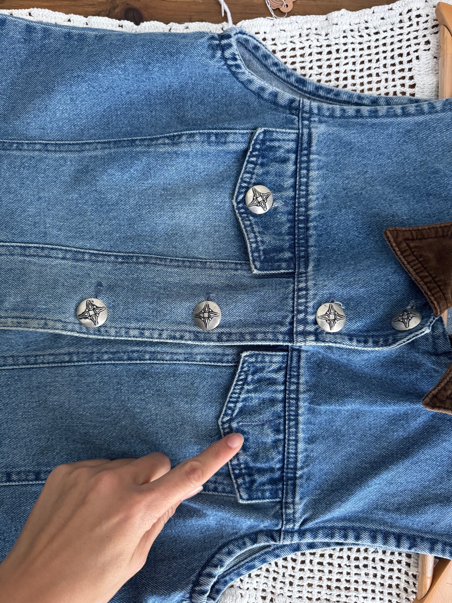 Vintage Velvet Collar Denim Vest (XS-M)
