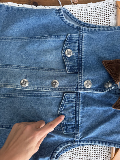 Vintage Velvet Collar Denim Vest (XS-M)