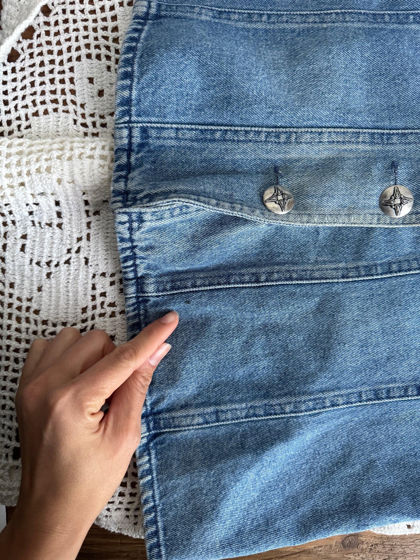 Vintage Velvet Collar Denim Vest (XS-M)