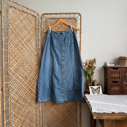 Vintage Denim Buttoned Maxi Skirt (28W)