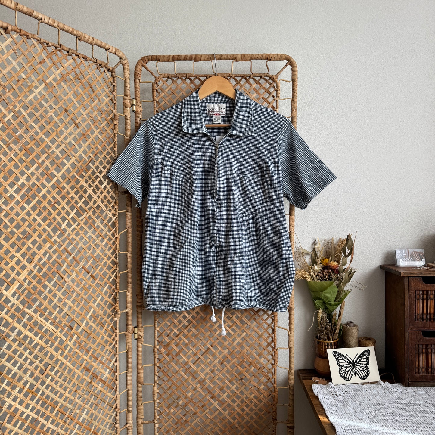 Vintage Gingham Popover Zipped Top (L-XL)