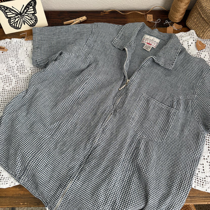 Vintage Gingham Popover Zipped Top (L-XL)