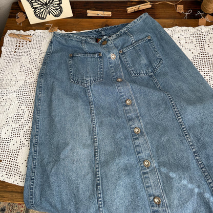 Vintage Denim Buttoned Maxi Skirt (28W)