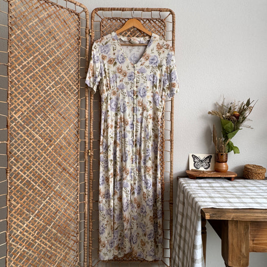 Vintage Floral Buttoned Maxi Dress (M-L)