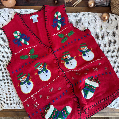 Vintage Festive Snowmen Sweater Vest (S-M)