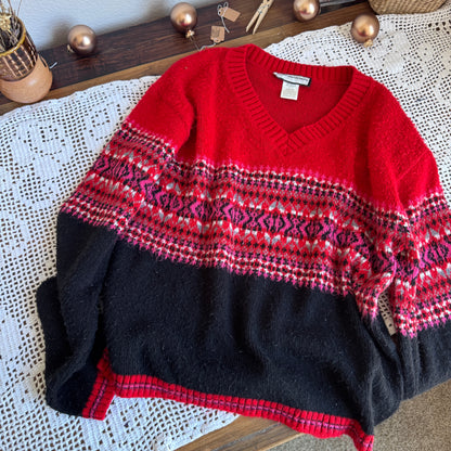 Vintage Fair Isle V-Neck Sweater (M)