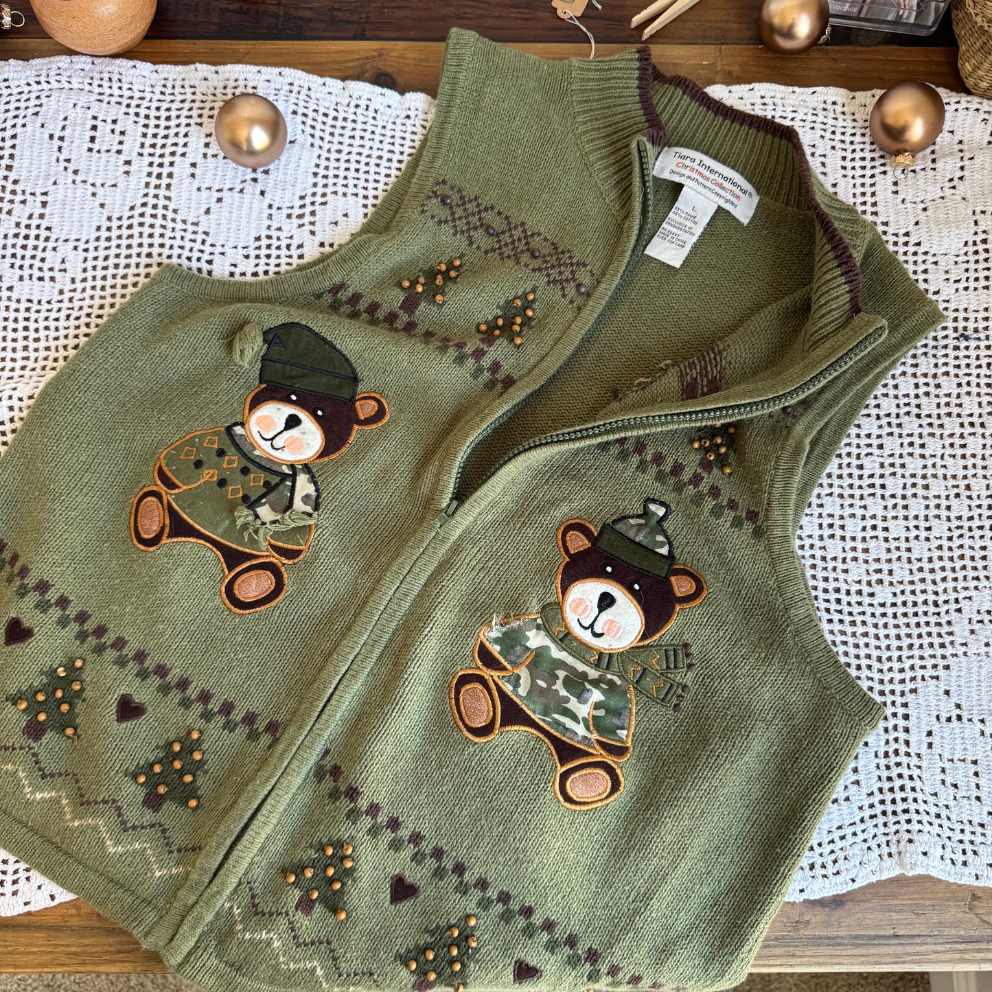 Vintage Camo Teddy Sweater Vest (L)