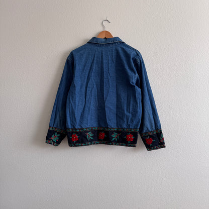 Vintage Embroidered Holly Denim Shacket (L)