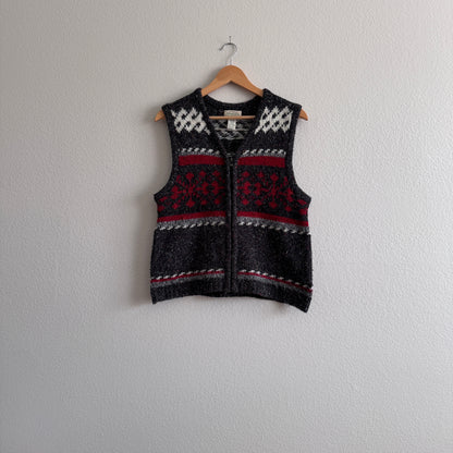 Vintage Speckled Nordic Zip-up Sweater Vest (M)