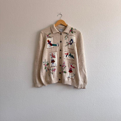 Vintage Winter Skaters Collared Buttoned Cardigan (L)