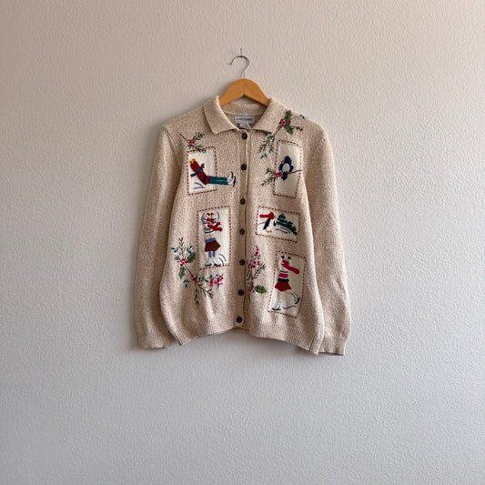 Vintage Winter Skaters Collared Buttoned Cardigan (L)