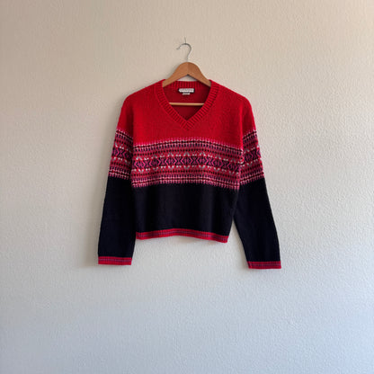 Vintage Fair Isle V-Neck Sweater (M)