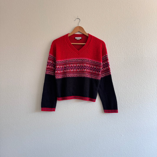 Vintage Fair Isle V-Neck Sweater (M)