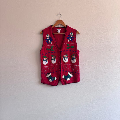 Vintage Festive Snowmen Sweater Vest (S-M)