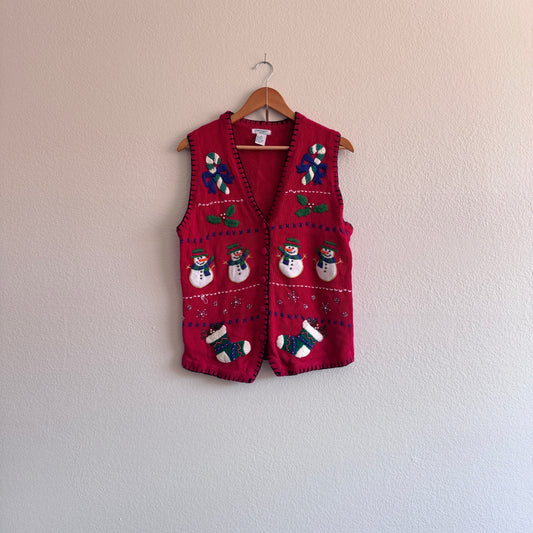 Vintage Festive Snowmen Sweater Vest (S-M)
