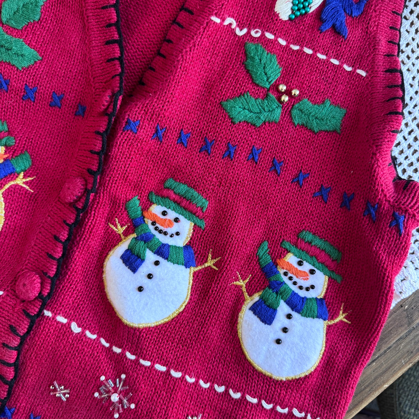 Vintage Festive Snowmen Sweater Vest (S-M)