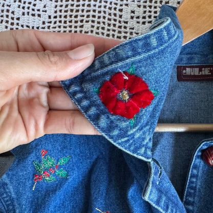 Vintage Embroidered Holly Denim Shacket (L)