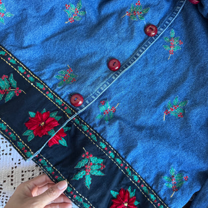 Vintage Embroidered Holly Denim Shacket (L)