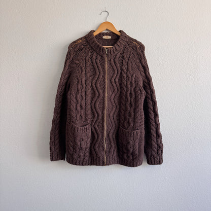 Vintage Hand Knit Zippered Fisherman Cardigan (XS-M)