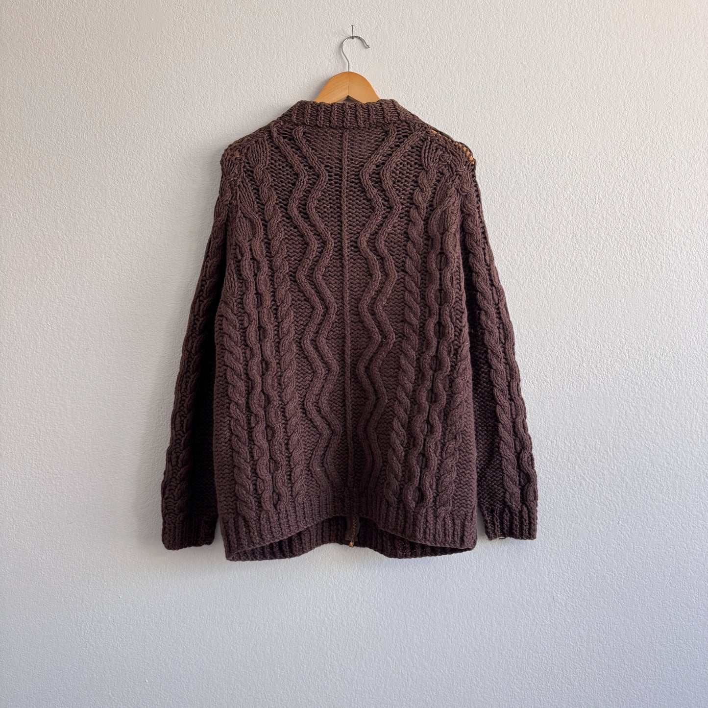 Vintage Hand Knit Zippered Fisherman Cardigan (XS-M)