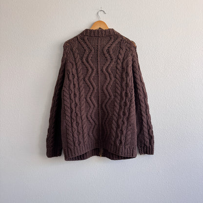Vintage Hand Knit Zippered Fisherman Cardigan (XS-M)