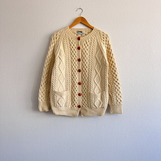 Vintage Cream Fisherman Knit Cardigan (XS-M)