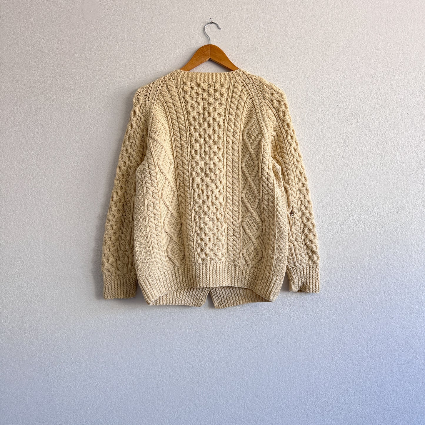Vintage Cream Fisherman Knit Cardigan (XS-M)