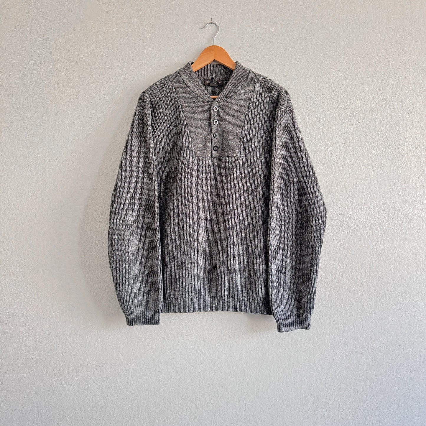 Vintage Chunky Knit Henley Sweater (L Tall)