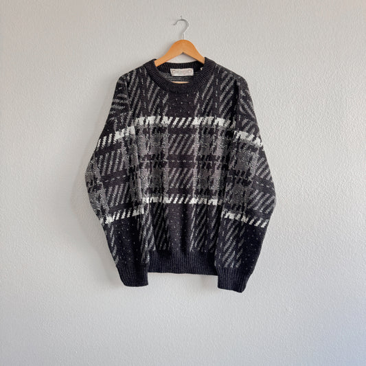 Vintage Charcoal Abstract Plaid Sweater (L)