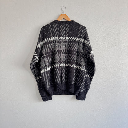 Vintage Charcoal Abstract Plaid Sweater (L)