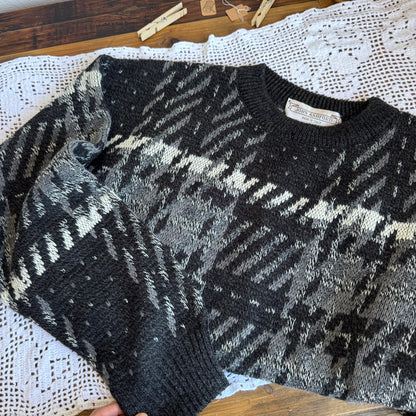 Vintage Charcoal Abstract Plaid Sweater (L)