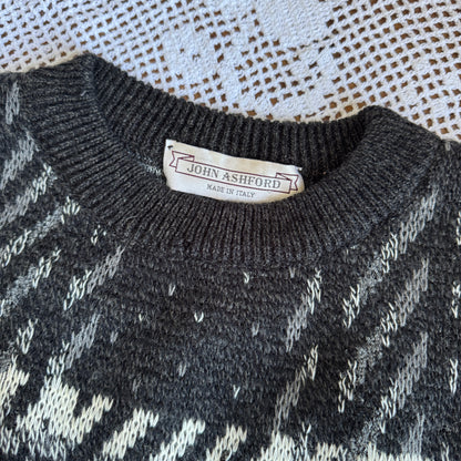 Vintage Charcoal Abstract Plaid Sweater (L)
