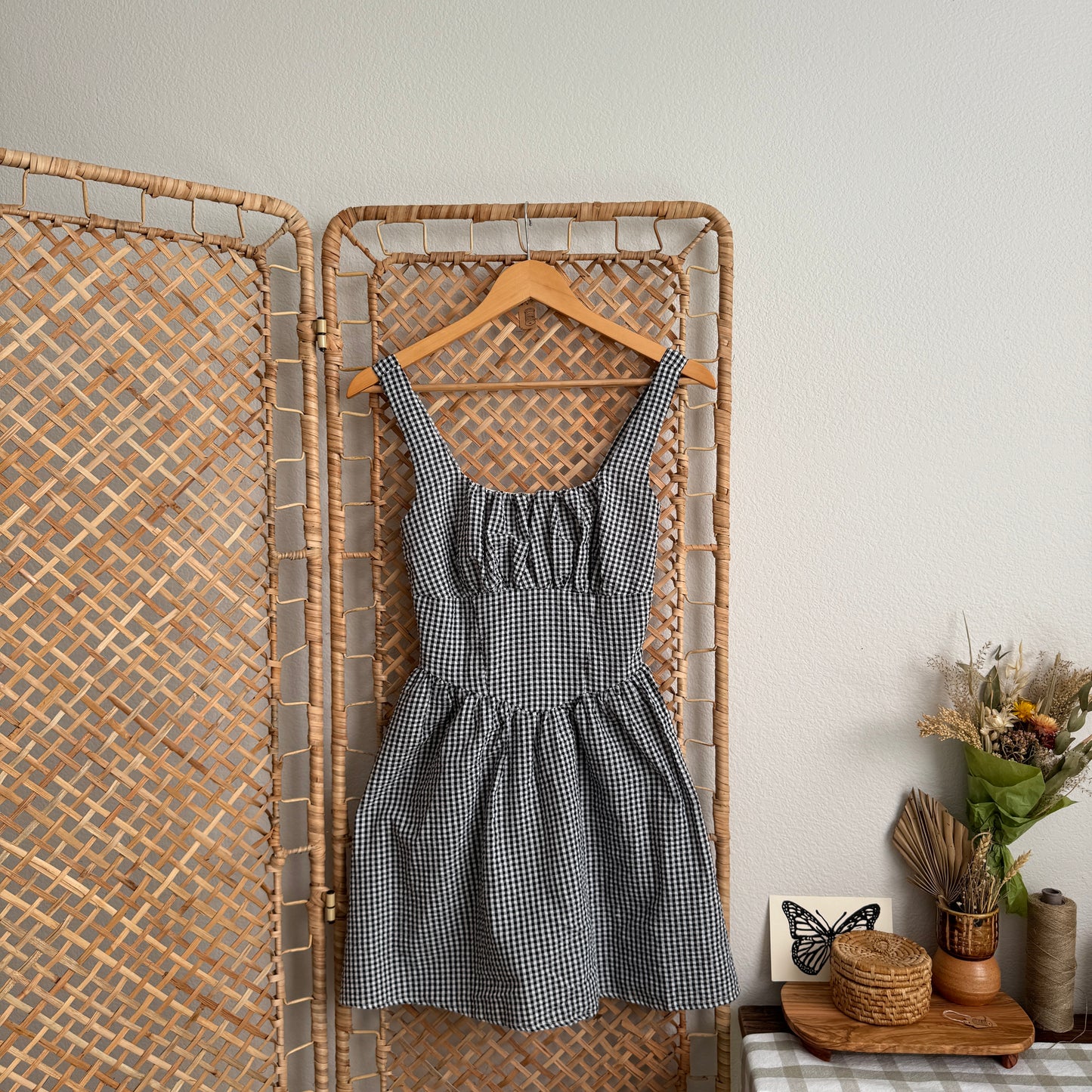 Gingham Milkmaid Mini Dress (S)