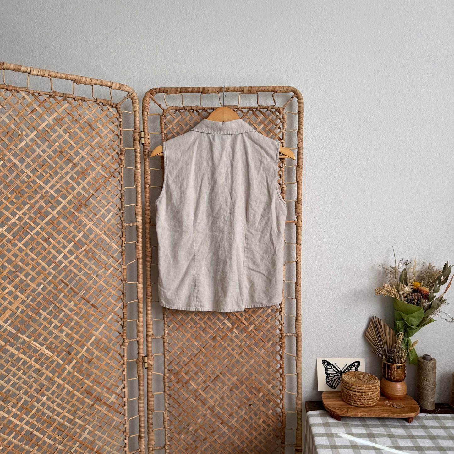 Vintage Linen Blend Pleated Eyelet Tank (PM)