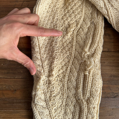 Vintage Cream Fisherman Knit Cardigan (XS-M)