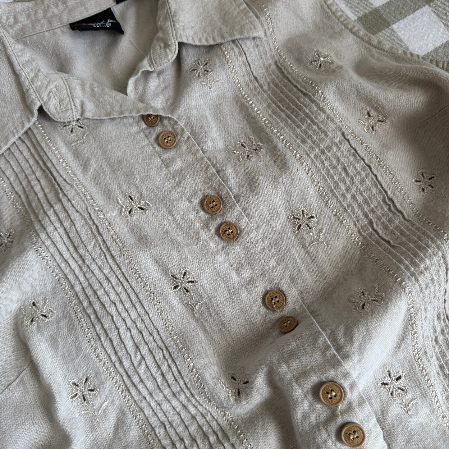 Vintage Linen Blend Pleated Eyelet Tank (PM)