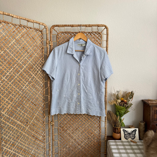 Vintage Gingham Eyelet Button Up Shirt (M)